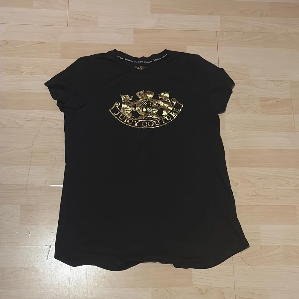 Juicy Couture Black T-Shirt with Gold Logo - Picture 1 of 4